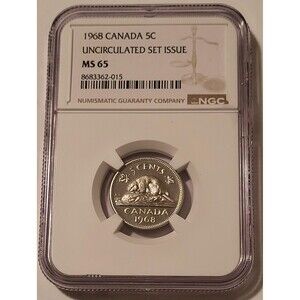 Canada Elizabeth II 1968 5 Cents Beaver MS65 NGC